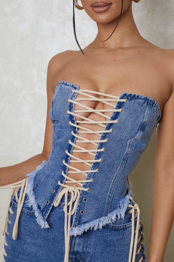 The Denim Lace up corset- Dark wash